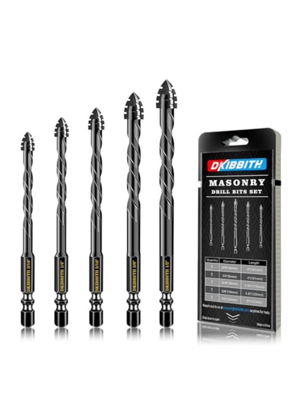 New 4-Flute Serrated Masonry Drill Bit Set 5-Piece Black-